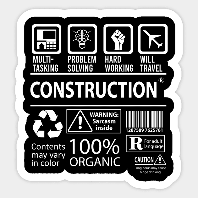 Construction T Shirt - MultiTasking Certified Job Gift Item Tee Sticker by Aquastal